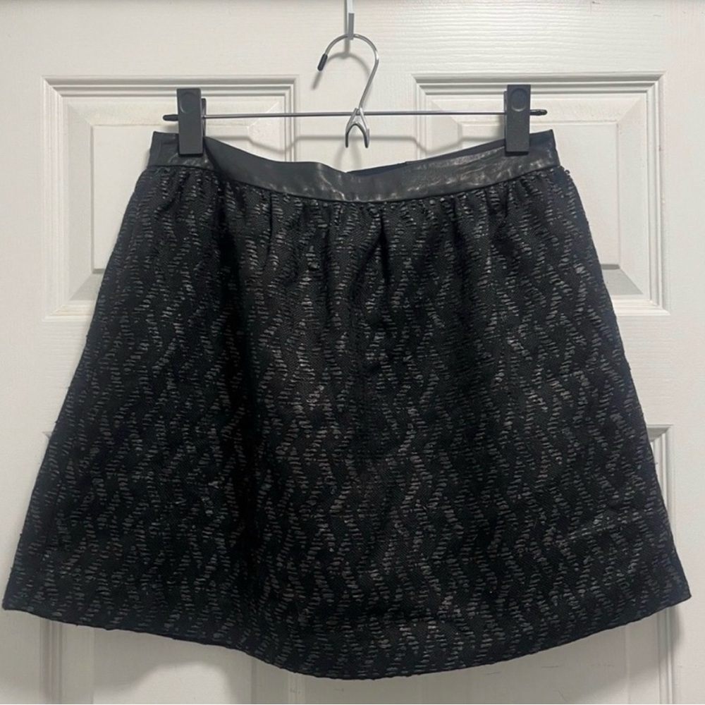 Alice + Olivia Black Woven Mini Skirt Leather Waistband - Size 6 - EUC